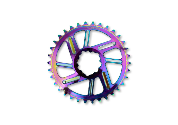 MTB (34T) 10/11/12s GXP 1x Round 3mm offset Oil Slick RACEWORX (Narrow/Wide Tooth Design)