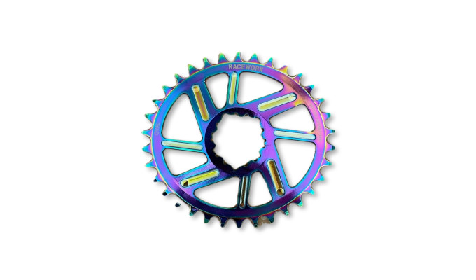MTB (34T) 10/11/12s GXP 1x Oval 3mm offset Oil Slick RACEWORX (Narrow/Wide Tooth Design)