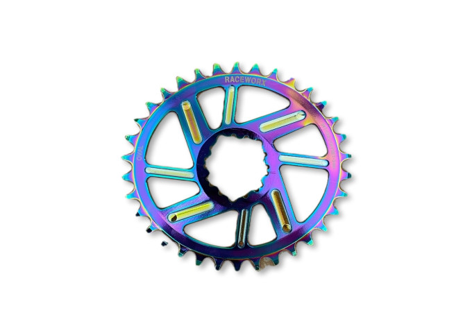 MTB (34T) 10/11/12s GXP 1x Oval 3mm offset Oil Slick RACEWORX (Narrow/Wide Tooth Design)