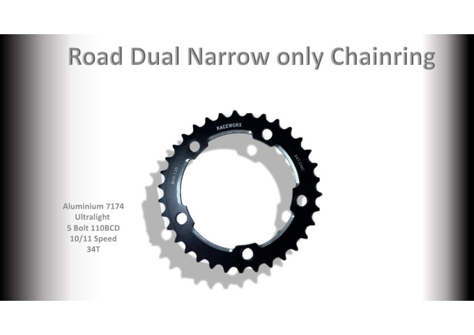 ROAD (34T) 110BCD 5 bolt 10/11s Round Black RACEWORX 
