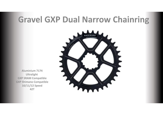 GRAVEL (42T) 10/11/12s GXP 1x Black RACEWORX (Narrow/Wide Tooth Design)