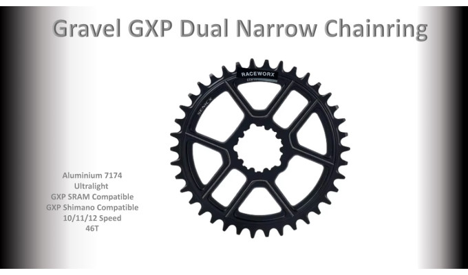 GRAVEL (46T) 10/11/12s GXP 1x Black RACEWORX (Narrow/Wide Tooth Design)