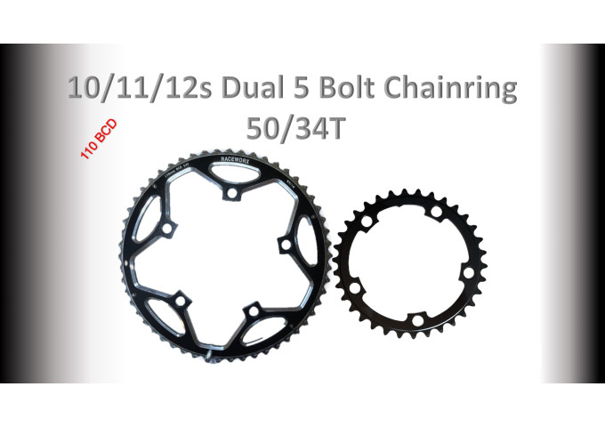 ROAD (50/34T) 110BCD 5 bolt 10/11/12s Round Black RACEWORX Set
