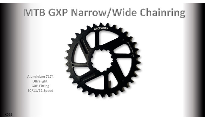 MTB (34T) 10/11/12s GXP 1x Round 3mm offset Black RACEWORX (Narrow/Wide Tooth Design)