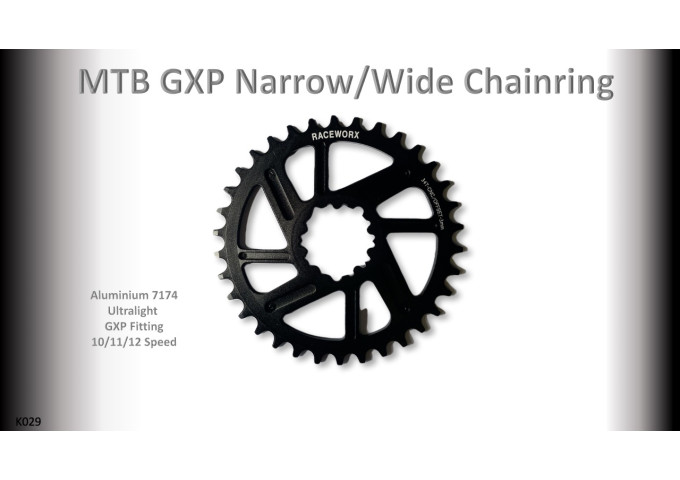 MTB (34T) 10/11/12s GXP 1x Round 3mm offset Black RACEWORX (Narrow/Wide Tooth Design)