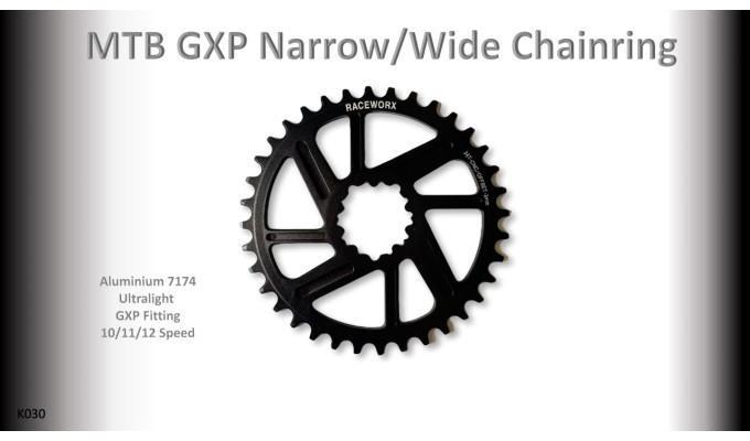 MTB (36T) 10/11/12s GXP 1x Round 3mm offset Black RACEWORX (Narrow/Wide Tooth Design)