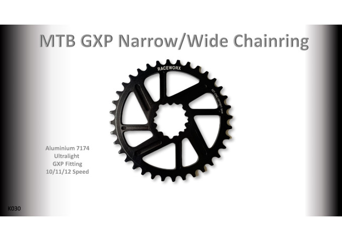 MTB (36T) 10/11/12s GXP 1x Round 3mm offset Black RACEWORX (Narrow/Wide Tooth Design)