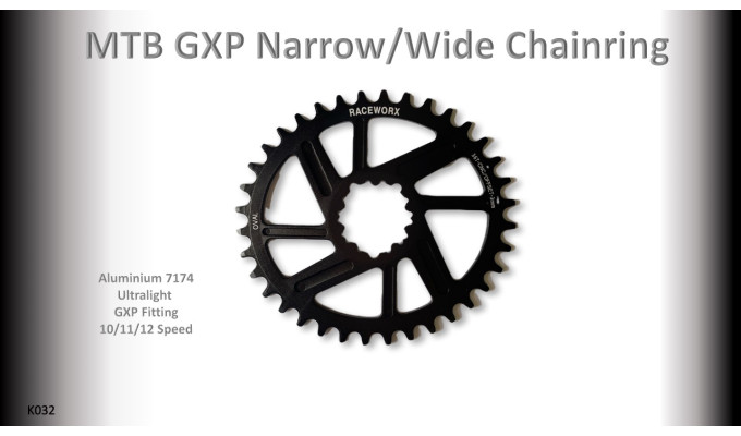 MTB (36T) 10/11/12s GXP 1x Oval 3mm offset Black RACEWORX (Narrow/Wide Tooth Design)