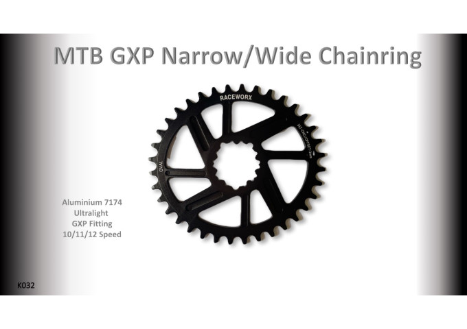 MTB (36T) 10/11/12s GXP 1x Oval 3mm offset Black RACEWORX (Narrow/Wide Tooth Design)