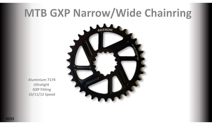 MTB (34T) 10/11/12s GXP 1x Round 6mm offset Black RACEWORX (Narrow/Wide Tooth Design) 