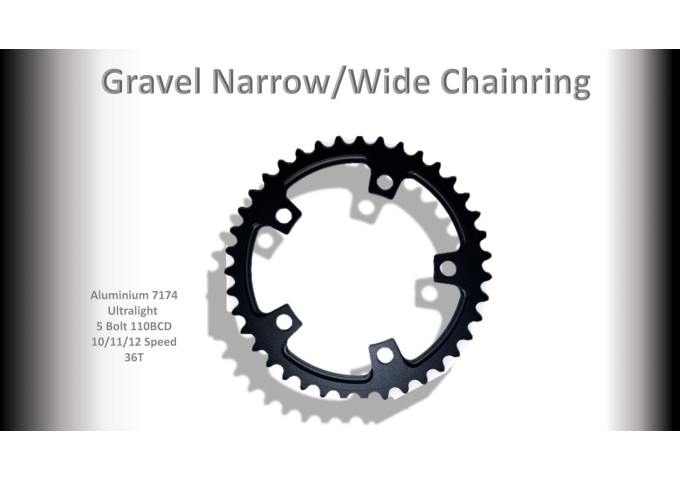 GRAVEL (36T) 110BCD 10/11/12s 5 bolt 1x Black RACEWORX (Narrow/Wide Tooth Design)