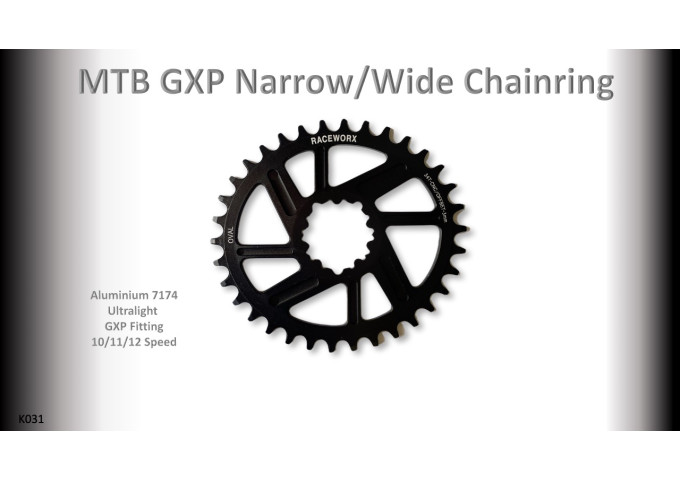 MTB (34T) 10/11/12s GXP 1x Oval 3mm offset Black RACEWORX (Narrow/Wide Tooth Design)
