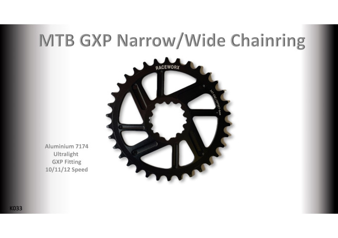 MTB (36T) 10/11/12s GXP 1x Round 6mm offset Black RACEWORX (Narrow/Wide Tooth Design) 