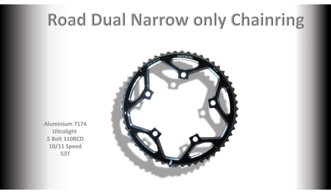ROAD (50T) 110BCD 5 bolt 10/11s Round Black RACEWORX 